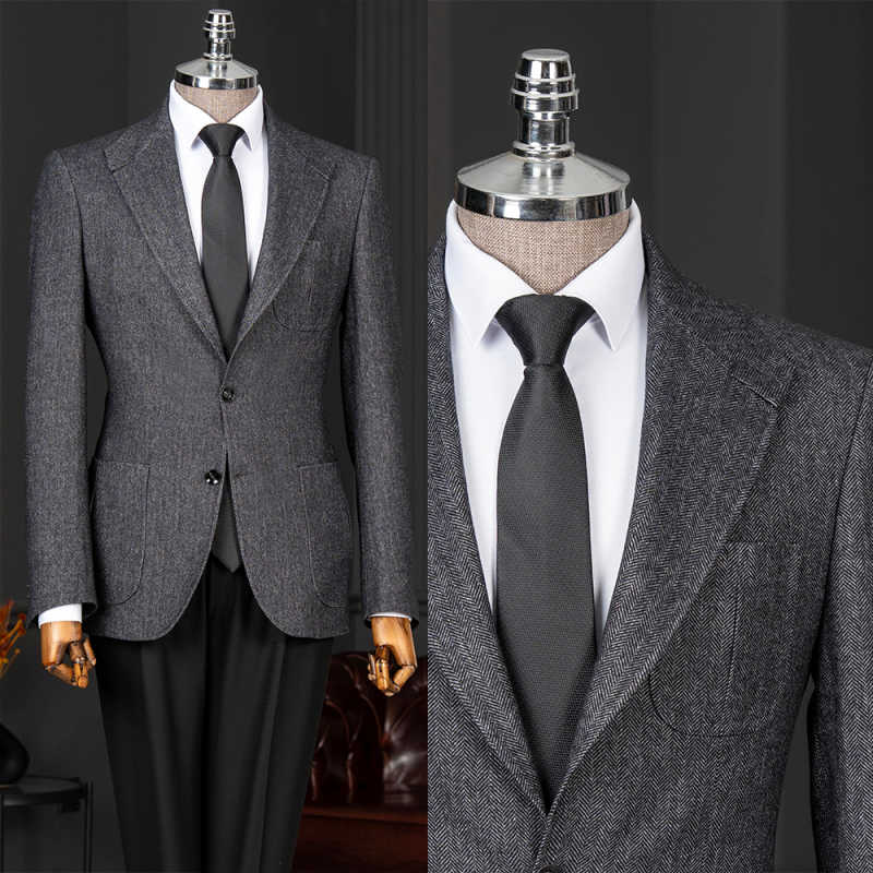 Men Linen Formal Wear - Classic Herringbone Men 2 Piece Suit