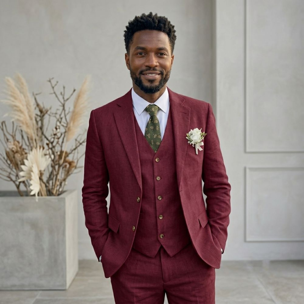 Linen Men Suits Notched Lapel  - Men Linen Formal Wear 评论和价格