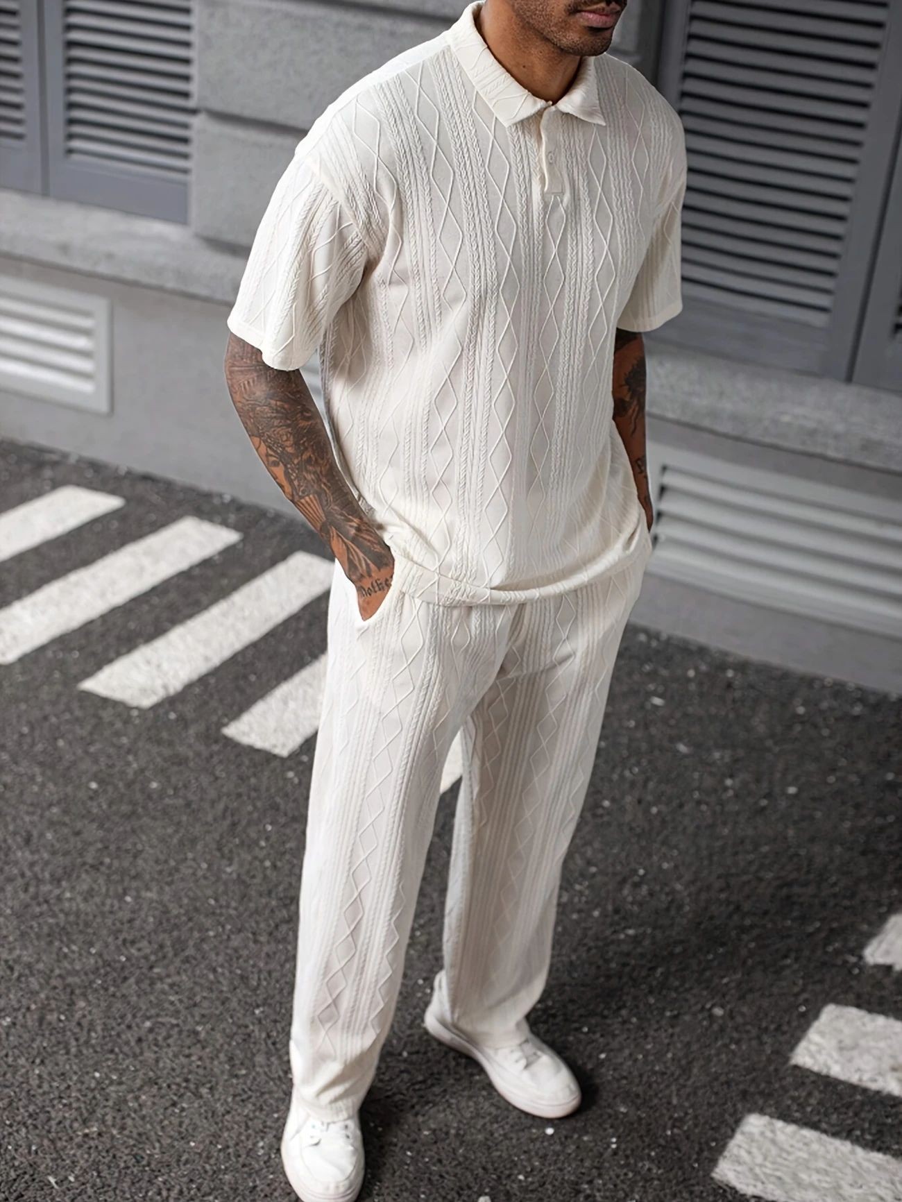 Men Jacquard Texture Knitted P - Men'S Polo Formal Wear 评论和价格