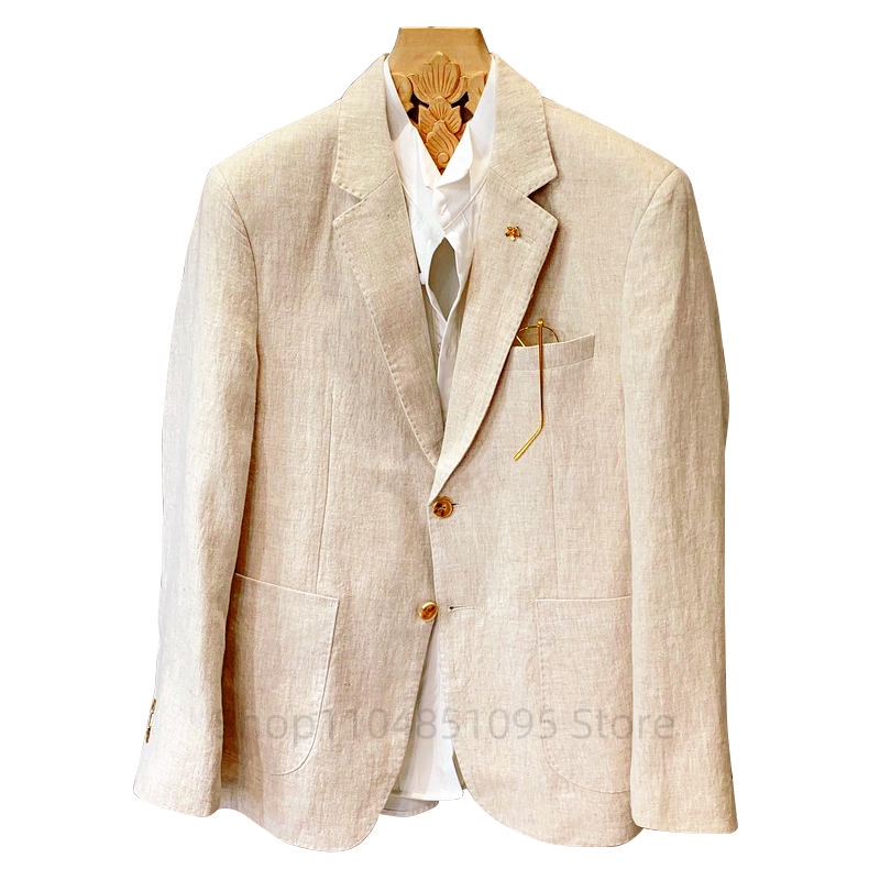 Beige Men Suit Linen Blazers J - Men Formal Wear Summer 评论和价格