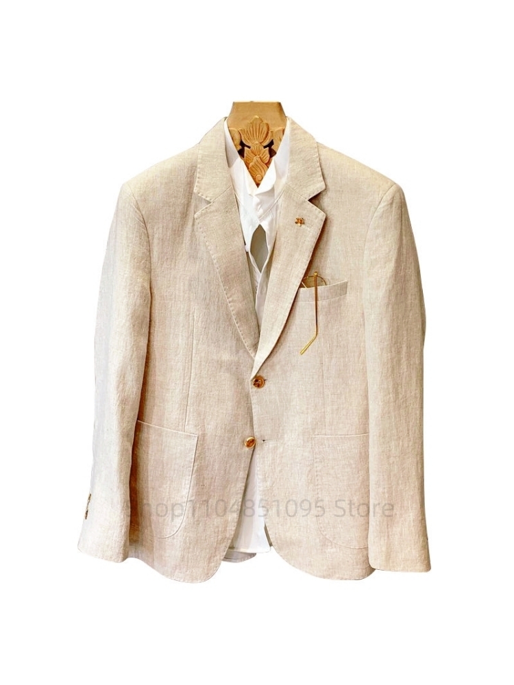 Beige Men Suit Linen Blazers J - Men Formal Wear Summer 评论和价格