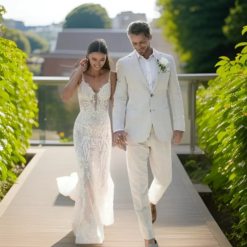 Linen Wedding Tuxedo For Men S - Men Formal Wear Summer 评论和价格