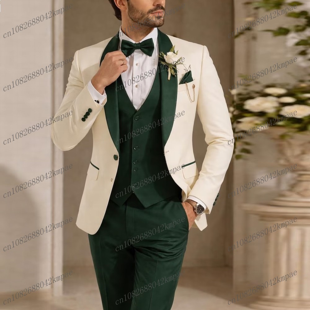 New Ivory And Dark Green Forma - Men'S Used Formal Wear 评论和价格